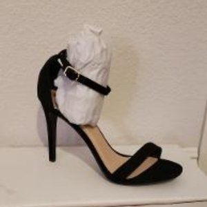 Black Single Strap Suede Heels